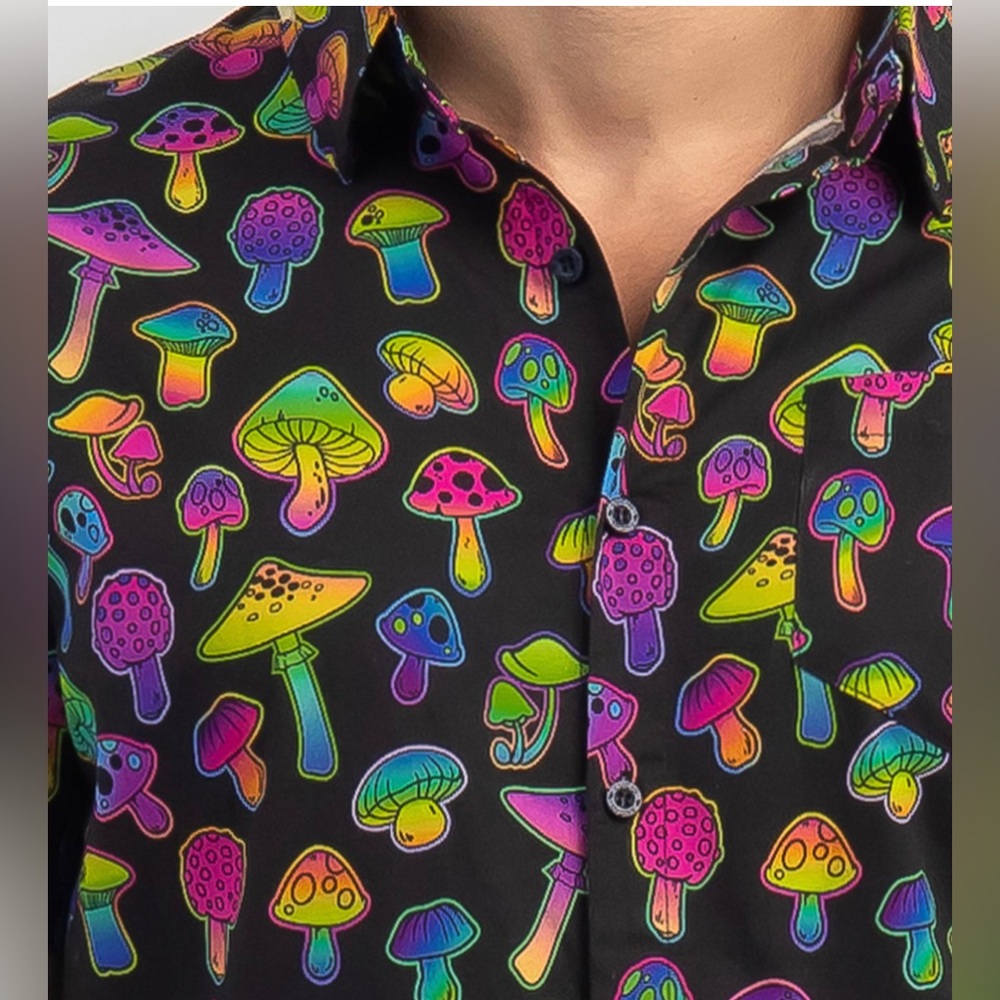 bluegear slimFit Black Multicolor Mushroom Print Men's Shirt 55 cotton blend